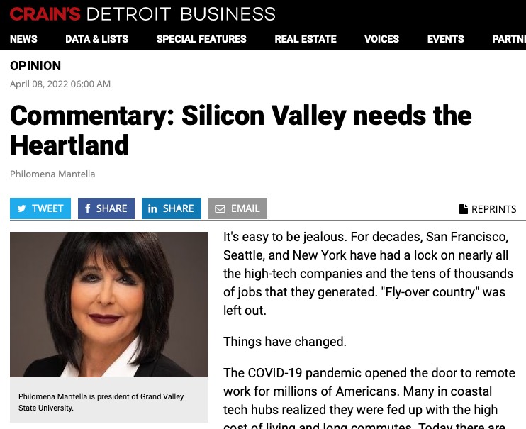Screenshot of Op-ed article by President Mantella with her photo and the beginning of the article